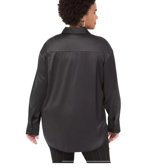 Lane Bryant Black Classic Satiny Button Down Boyfriend Shirt Size 28 No Peek NEW - Picture 2 of 12